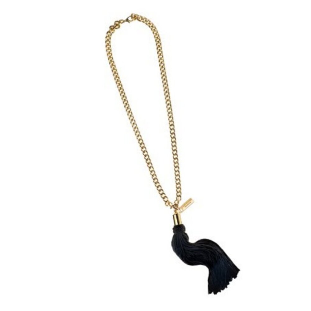 Marc Jacobs DECADENCE LARGE Necklace Gold Tone Chain Tassel black in box GWP